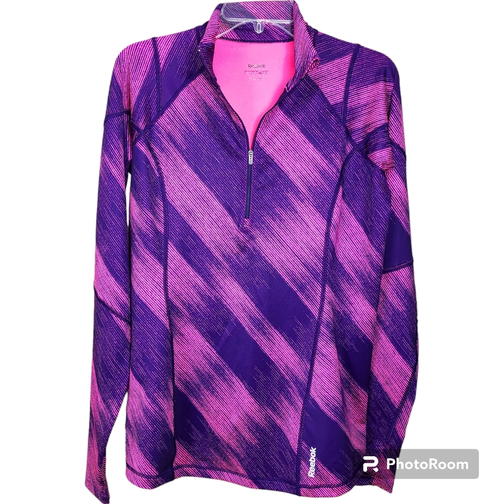 Reebok Size Large Purple Pink Abstract High-Neck Zip Thermal Pullover Jacket